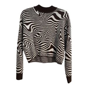 H&M Jacquard‎ Knit Sweater Brown White Swirl